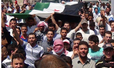 Demonstrators hold opposition flag, Syria