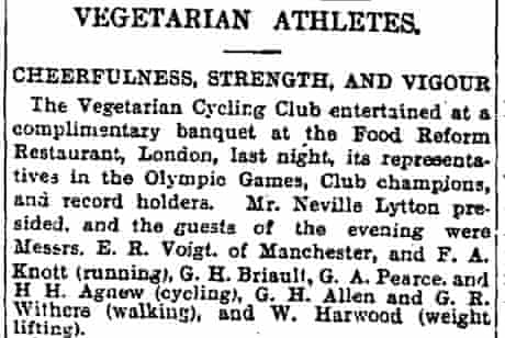 Guardian article on vegetarian athletes 1909