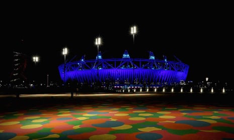 The Olympic Stadium during the rehearsal for the opening ceremony on 23 July 2012.