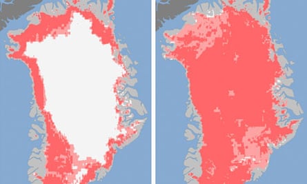 two satellite images of the Greenland ice sheet