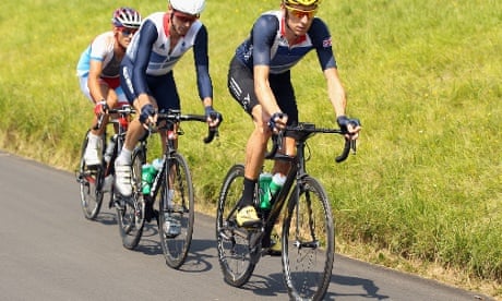 Bradley Wiggins leads the British road cycling team up Box Hill earlier this week