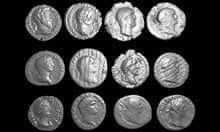 A selection of extracted Roman coins from the Selby hoard, spanning the reigns of various emperors