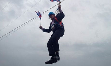 Boris Johnson stuck on a zipwire in Victoria Park