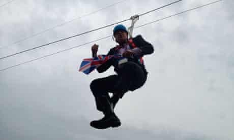 Boris Johnson stuck on a zipwire