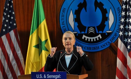 Hillary Clinton speaking at a press conference
