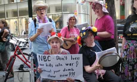 The Nobel peace laureates said they supported a protest against Stars Earn Stripes outside NBC