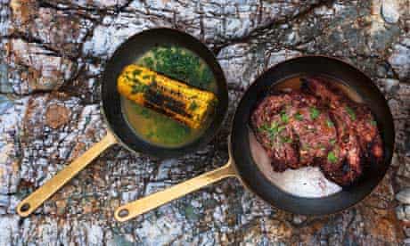 Grilled rib-eye with sweet corn and coriander butter