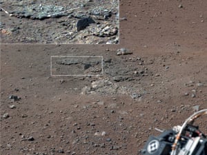 Curiosity on Mars: Exposed by Rocket Engine Blasts