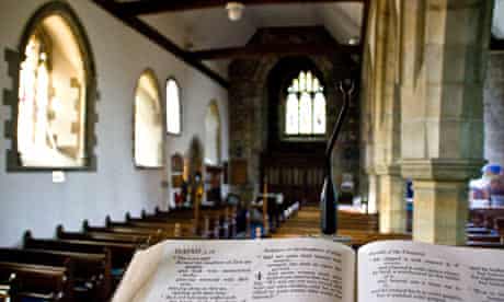 Church interior with close up of bible
