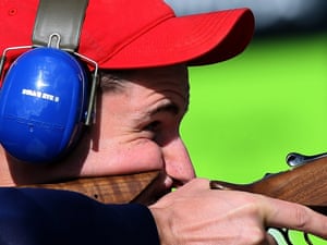 And they keep on coming. Britain's Peter Robert Russell Wilson wins a gold medal in the men's double trap qualification at the Royal Artillery Barracks