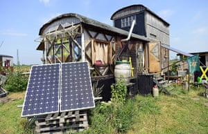 Wagenburg settlement: Solar power panels outside one of the sheds