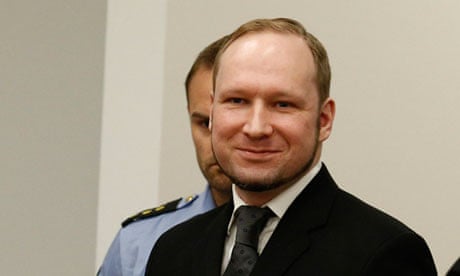 Anders Behring Breivik smiling in court