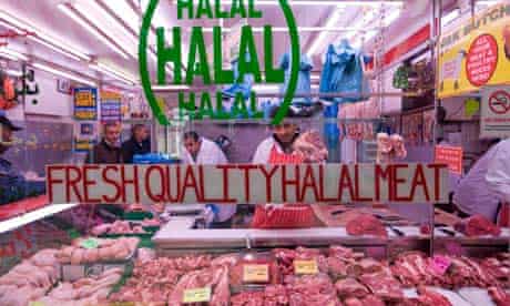 Butcher in Shepherds Bush market selling halal meat, West London W12 United Kingdom