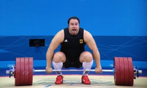 German weightlifter Almir Velagic giving it his all in the men's +105kg category
