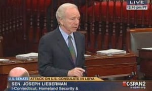 Sen. Joseph Lieberman addresses the Senate about the attack in Libya and the death of Ambassador Stevens, in a screen grab from C-Span.
