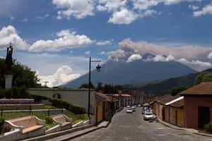 Volcan del Fuego: The view from Antigua, Guatemala, as steam rises from Fuego