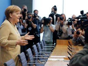 German Chancellor Angela Merkel addresses the media during a press conference at Bundespressekonferenz on September 17, 2012 in Berlin, Germany. Merkel spoke about national and international policy.