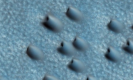 A field of crescent-shaped dunes in the northern polar region of Mars
