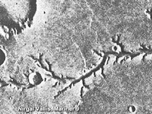 Nirgal Vallis, a dry river channel on Mars.