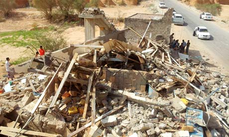 House in eastern Yemen destroyed by US drone strike, 2 September 2012