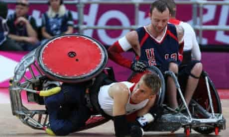 Steve Brown falls during a wheelchair rugby match against the USA