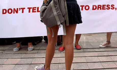 Woman in miniskirt protests against idea that provocatively dressed women are to blame for assaults