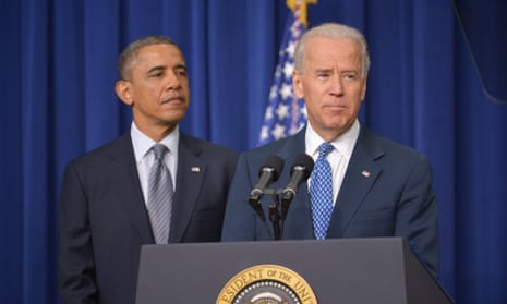 US vice president Joe Biden speaks as President Barack Obama listens on proposals to reduce gun violence.