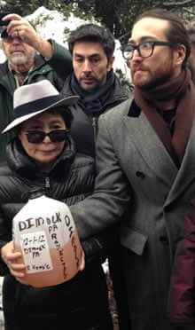 Yoko Ono and Sean Lennon with allegedly fracking-impacted water