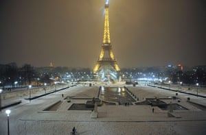 Paris snow: The Eiffel tower after snow fell overnight