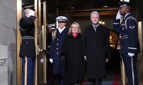 Secretary of State Hillary Clinton and her husband former President Bill Clinton arrive.