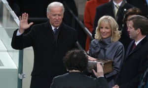 Vice President Joe Biden is sworn in by Supreme Court Justice Sonia Sotomayor as wife Dr. Jill Biden holds a really big bible.