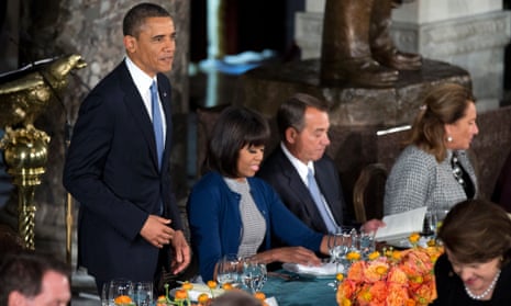 Barack Obama joins members of Congress for a luncheon on Capitol Hill in Washington.