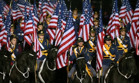 Mounted members of the military ride horses at the presidential inaugural parade in Washington D.C.