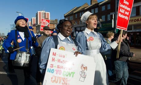 Nurses protest against the proposed cuts at Lewisham hospital