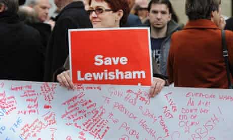 Campaigners protest outside the Department of Health against the proposed Lewisham hospital cuts