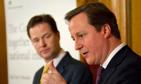 David Cameron and Nick Clegg at their mid-term review press conference.