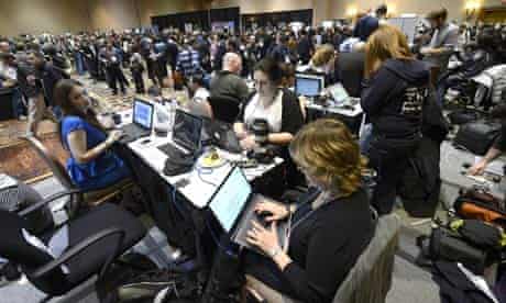 Journalists report on the Consumer Electronics Show in Las Vegas