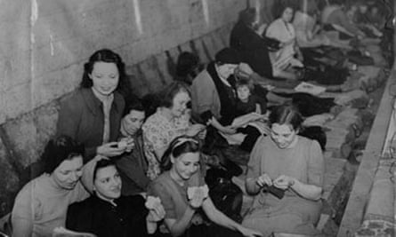 Women and children shelter in Bethnal Green tube station