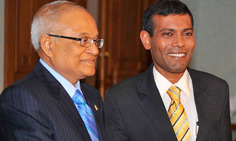 Maumoon Abdul Gayoom (left) with the man who succeeded him, Mohamed Nasheed
