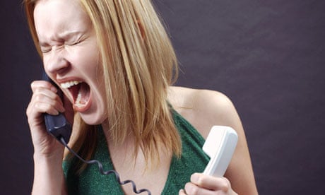 woman screaming down phone