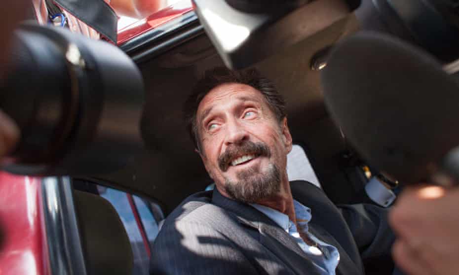 John McAfee arrives at the Aurora international airport in Guatemala City on Dec. 12, 2012.