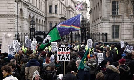 Protestors demonstrate against the government's bedroom tax outside Downing Street in March
