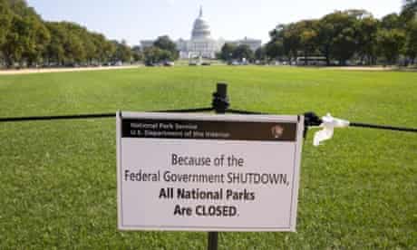 A portion of the National Mall with the US Capitol in the background is closed due the government shutdown.