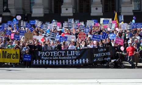 Anti-abortion campaigners protest outside the Victorian parliament in 2008