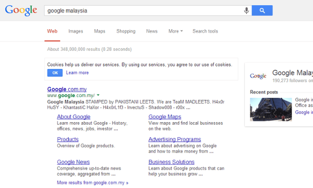 Google Malaysia Taken Offline By Pakistani Hackers Google The Guardian