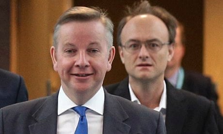 Education secretary, Michael Gove, is followed by special adviser Dominic Cummings