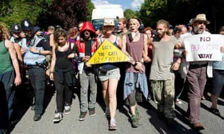 Anti-fracking activists in Balcombe, West Sussex, in August