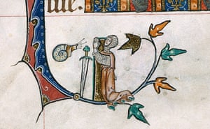 Knight vs snail: A detail from the Gorleston Psalter, England (Suffolk), 1310-1324
