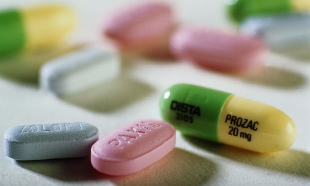 Prozac, Paxil and Zoloft antidepressant tablets.