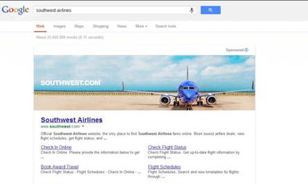 Google banner ad for SouthWest Airline